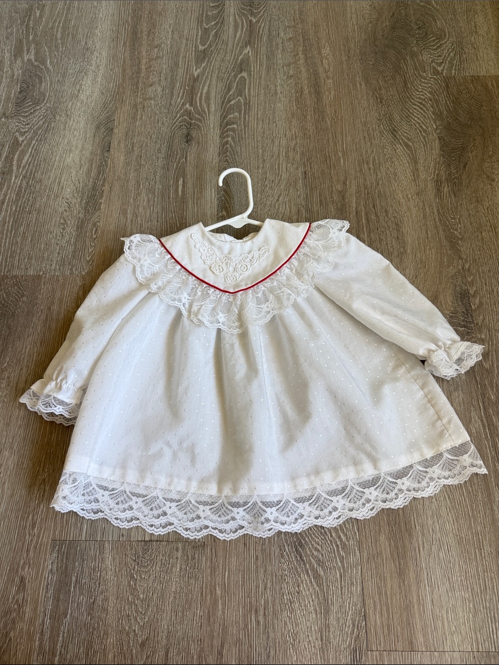 White Lace-Trim Girls' Dress Top with Red Accent